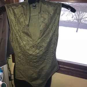 Velvet, army green body suit